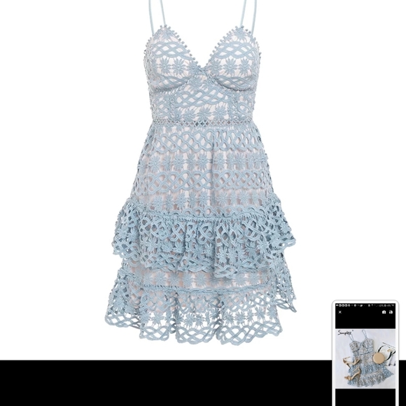 Crochet ruffled nude lined mini dress - Picture 3 of 9